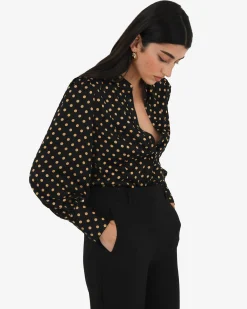 Forcast Dotti Polka Dot Printed Blouse Black Polka Dot Discount