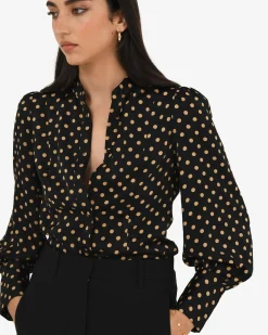 Forcast Dotti Polka Dot Printed Blouse Black Polka Dot Discount