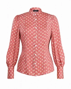 Forcast Dotti Polka Dot Printed Blouse Pink Polka Dot Sale