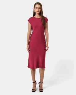Forcast Dulce Satin Midi Dress Burgundy Best