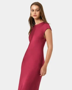 Forcast Dulce Satin Midi Dress Burgundy Best