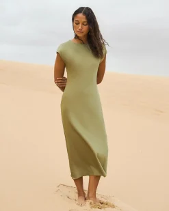 Forcast Dulce Satin Midi Dress Olive