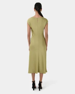 Forcast Dulce Satin Midi Dress Olive