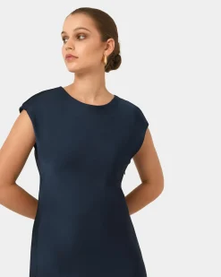Forcast Dulce Satin Midi Dress Navy Outlet