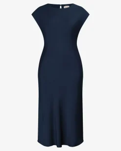 Forcast Dulce Satin Midi Dress Navy Outlet