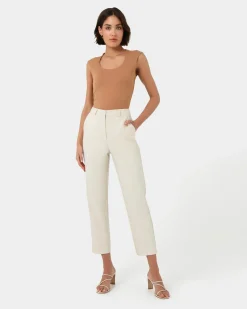 Forcast Elka Straight Leg Pants Ecru Hot