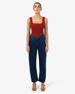 Forcast Ella Square Neck Rib Knit Clay Discount