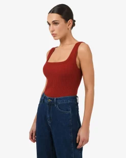 Forcast Ella Square Neck Rib Knit Clay Discount
