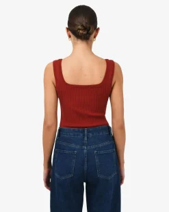 Forcast Ella Square Neck Rib Knit Clay Discount