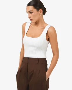 Forcast Ella Square Neck Rib Knit Ivory New