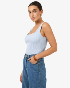 Forcast Ella Square Neck Rib Knit Sky Blue Outlet