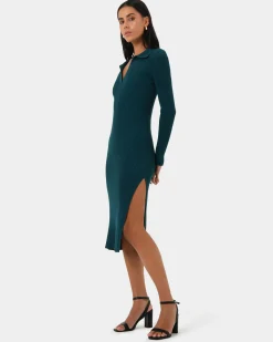 Forcast Elliot Collared Knit Dress Teal Hot
