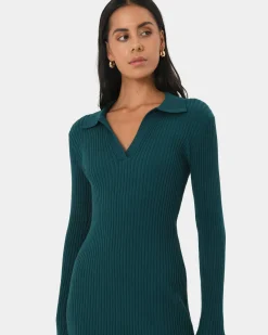 Forcast Elliot Collared Knit Dress Teal Hot