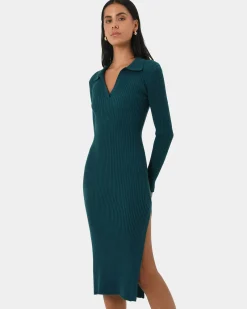 Forcast Elliot Collared Knit Dress Teal Hot