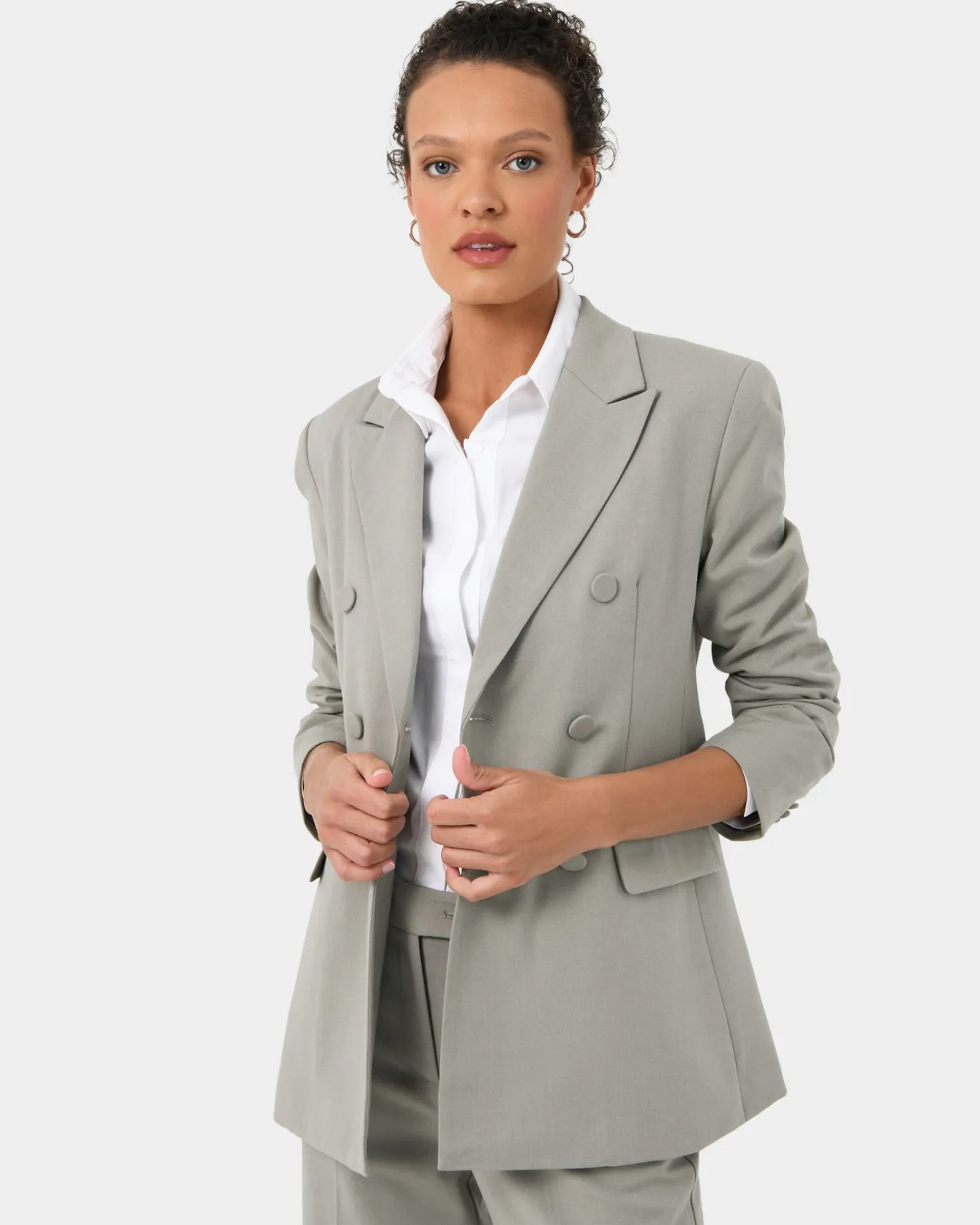 Forcast Emani Double Breasted Blazer Light Khaki Best