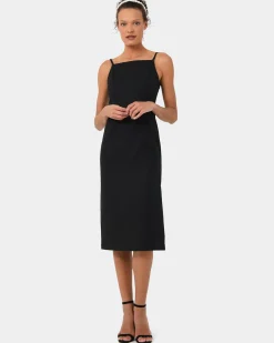 Forcast Emiko Fitted Slip Dress Black New