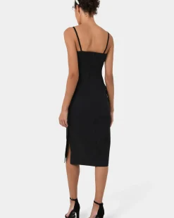 Forcast Emiko Fitted Slip Dress Black New