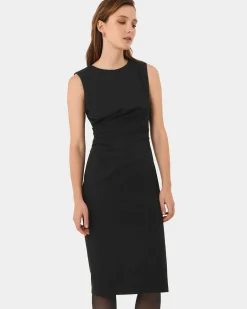 Forcast Faith Side Pleated Midi Dress Black Clearance