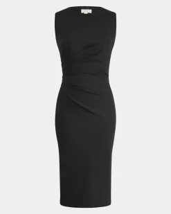 Forcast Faith Side Pleated Midi Dress Black Clearance