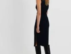 Forcast Faith Side Pleated Midi Dress Navy Sale