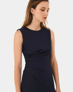 Forcast Faith Side Pleated Midi Dress Navy Sale