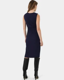 Forcast Faith Side Pleated Midi Dress Navy Sale