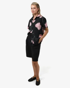 Forcast Felicia Floral Satin Shirt Black Pink Discount