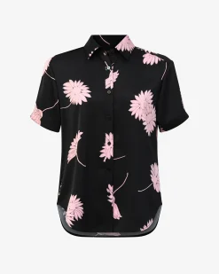 Forcast Felicia Floral Satin Shirt Black Pink Discount