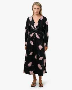 Forcast Felicia Floral Twist Dress Black Pink New