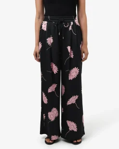 Forcast Felicia Satin Elastic Pants Black Pink Hot
