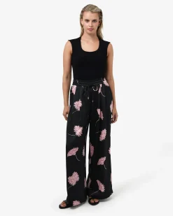 Forcast Felicia Satin Elastic Pants Black Pink Hot