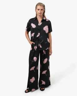 Forcast Felicia Satin Elastic Pants Black Pink Hot