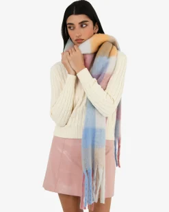 Forcast Finnley Checked Scarf Blue Multi New