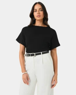 Forcast Finnley Leather Belt Black Brushed Silver Hot