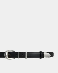 Forcast Finnley Leather Belt Black Brushed Silver Hot