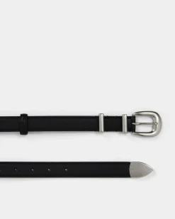 Forcast Finnley Leather Belt Black Brushed Silver Hot