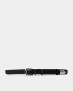 Forcast Finnley Leather Belt Black Silver New