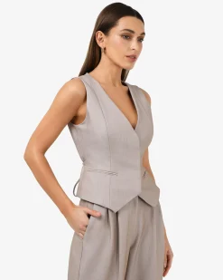 Forcast Fitzroy Belted Vest Oyster Beige Outlet