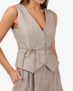 Forcast Fitzroy Belted Vest Oyster Beige Outlet