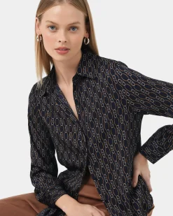 Forcast Freya Chain Print Blouse Navy Discount