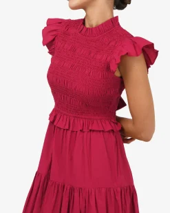 Forcast Gia Cotton Poplin Dress Crimson Sale