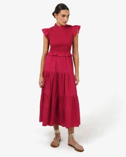 Forcast Gia Cotton Poplin Dress Crimson Sale