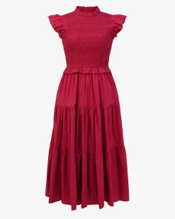 Forcast Gia Cotton Poplin Dress Crimson Sale