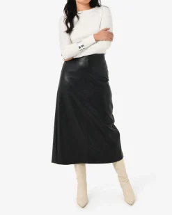 Forcast Giselle Panel Pu Skirt Black Hot