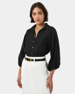 Forcast Giulia Gold Button Blouse Black Hot