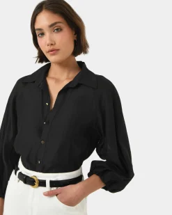 Forcast Giulia Gold Button Blouse Black Hot