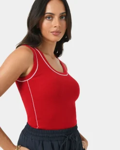 Forcast Gloria Contrast Knit Top Ivory & Red Outlet
