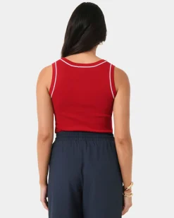 Forcast Gloria Contrast Knit Top Ivory & Red Outlet