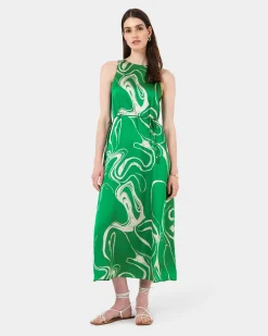 Forcast Gretchen Printed Midi Dress Green Swirl