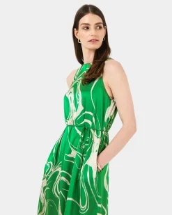 Forcast Gretchen Printed Midi Dress Green Swirl